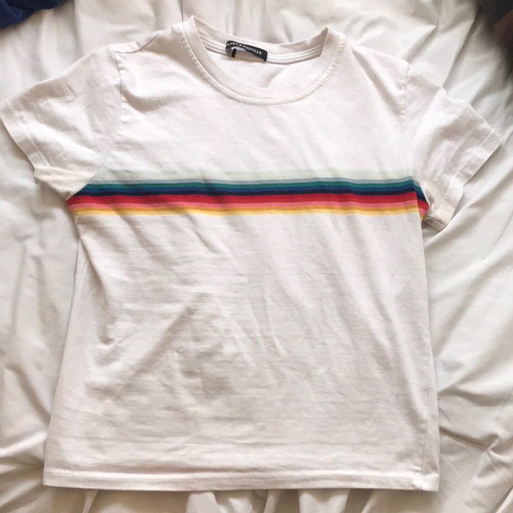 White rainbow stripe shirt